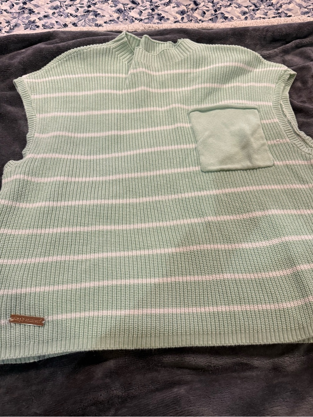 Simply Southern Mint Green Knit Sweater Vest with Pink Label
